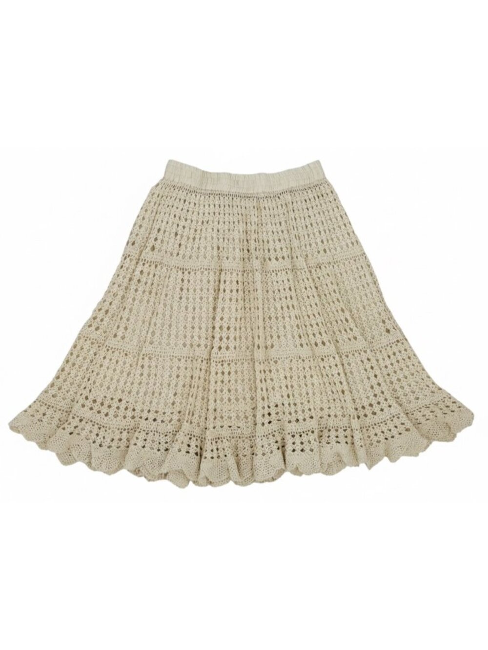 VTG 90s Artelier Nicole Miller Beige Crochet Scalloped Skirt M | Coastal Cowgirl - Picture 2 of 16